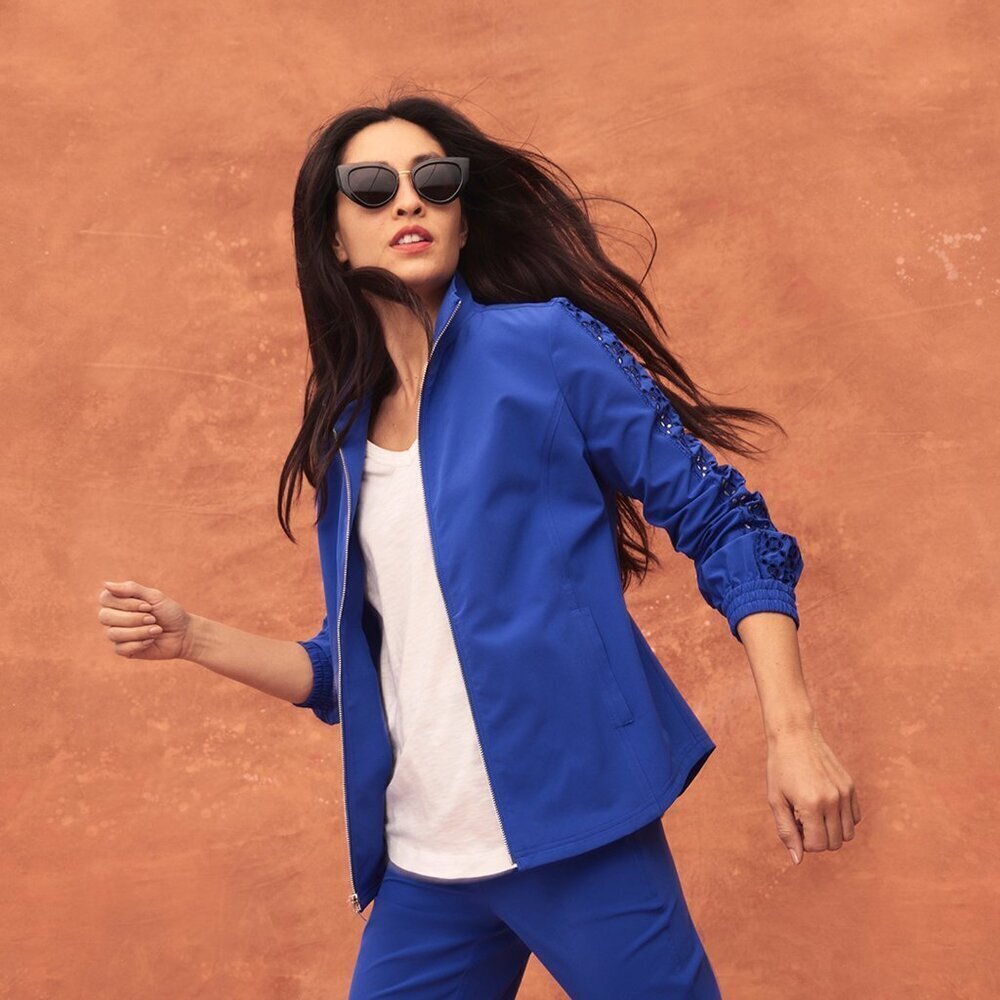 Chico's Neema Cutwork Rich Cobalt Jacket Size 3 US XL